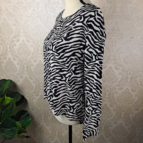 Dora Landa Sz Small Black/White Zebra Print Hi-Low Tunic 100% Silk Long Sleeves - Picture 5 of 14